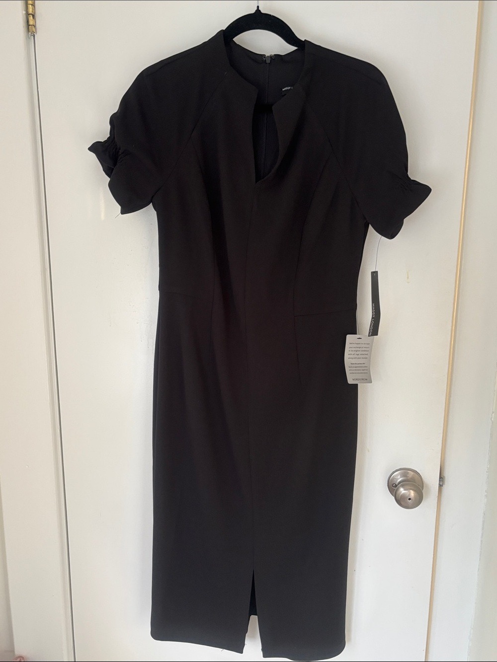 Maggy London Black Midi Sheath Dress with Keyhole Neck